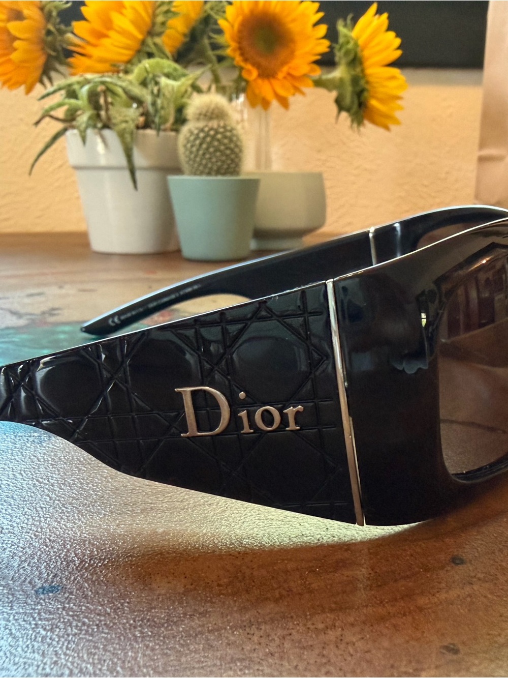 Christian Dior Vintage Cannage Shield Sunglasses Black Y2K Wraparound - Picture 2 of 3